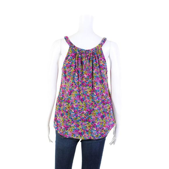 Rebecca Taylor Womens Pink Silk Floral Print Ruffle Sleeveless Blouse Top Size 2 - Picture 3 of 6